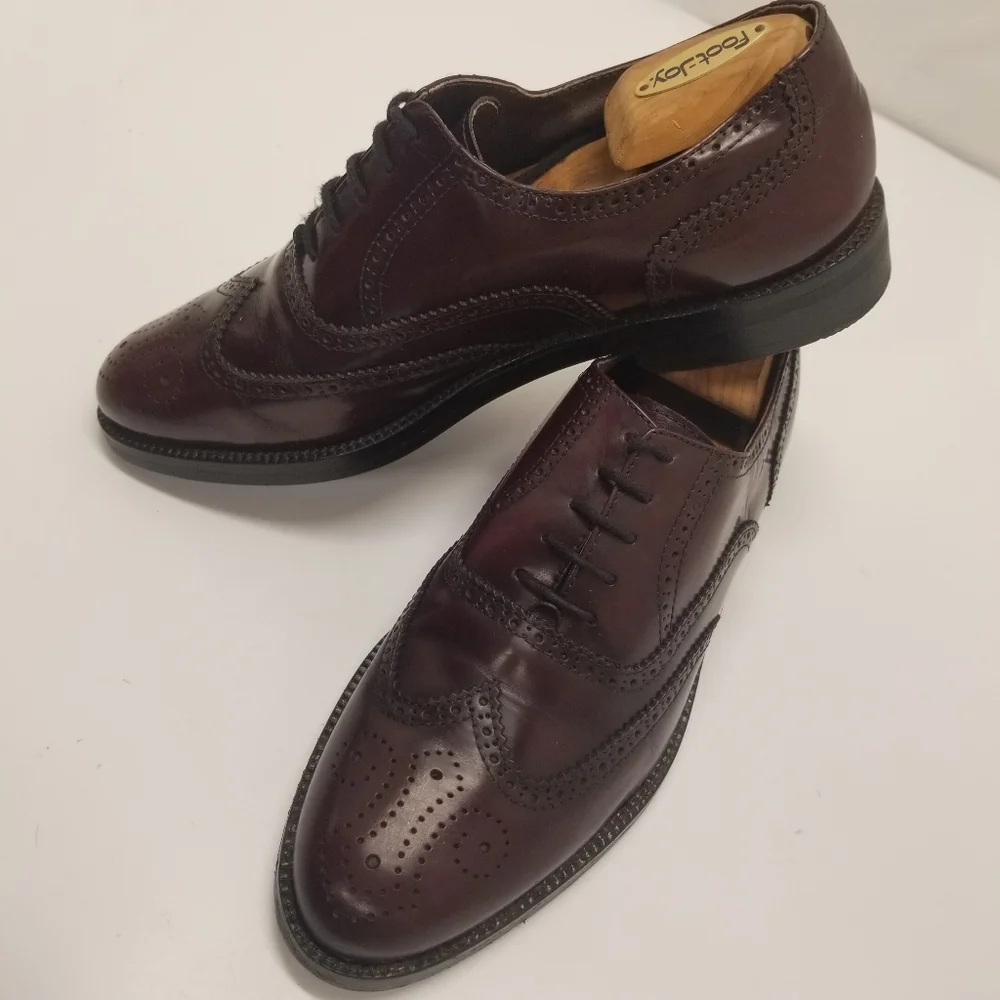 Totenham Mens Size 9.5 Cordovan Burgundy Leather Oxford Derby Wingtip Brogue